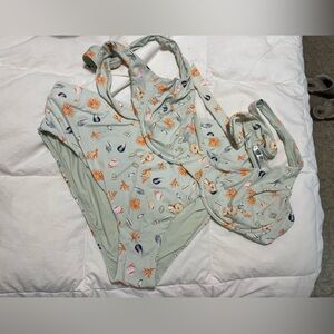 Anthropologie Sea Shell Print Binkini - Green and Orange